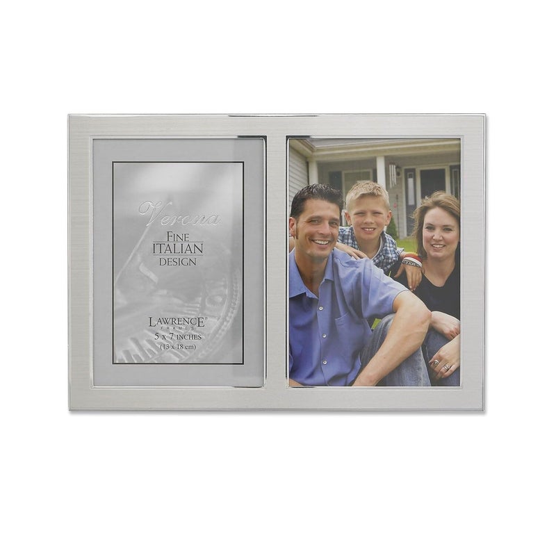 Lawrence Frames 2-Tone Double Opening Panel Picture Frame, 5 by 7-Inch, Brushed Silver Metal and Shiny Metal, Gray - Image 1